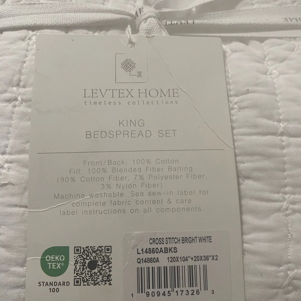 Levtex Home King Bedspread Set Cross Stitch Bright White